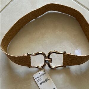 Nordstrom Stretchy Tan/Natural  Belt with Gold Buckle Size Large